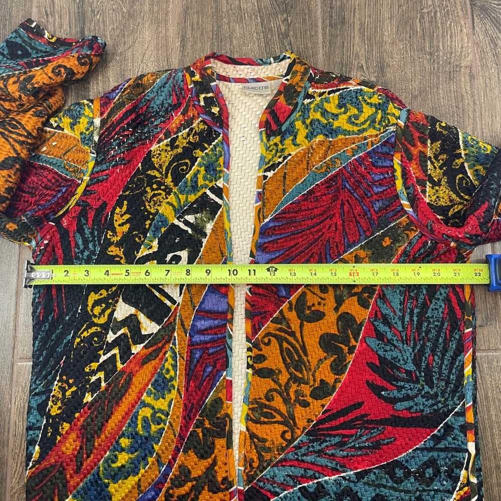 Chico's Silk Jacket 1 Abstract Boho Art To Wear Open Front Colorful Maximalism - Picture 14 of 16
